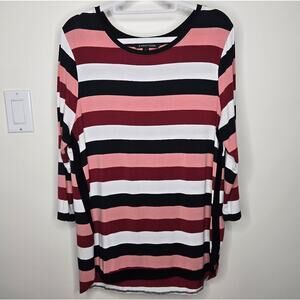 41 Hawthorn Black & Pink Striped Relaxed Fit Top Long Sleeves Size Large